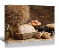 Framed Canvas Wall Art Decor Bread Painting, Still Life Bread&Egg Painting Decoration For Restrant, Kitchen, Dining Room, Office Living Room