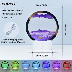 Creative RGB 3D Moving Sand Art Night Light Quicksand Painting Table Lamp LED Lights Hourglass Christmas Gift Home Office Decor (Ships From: CN, Emitting Color: Purple)